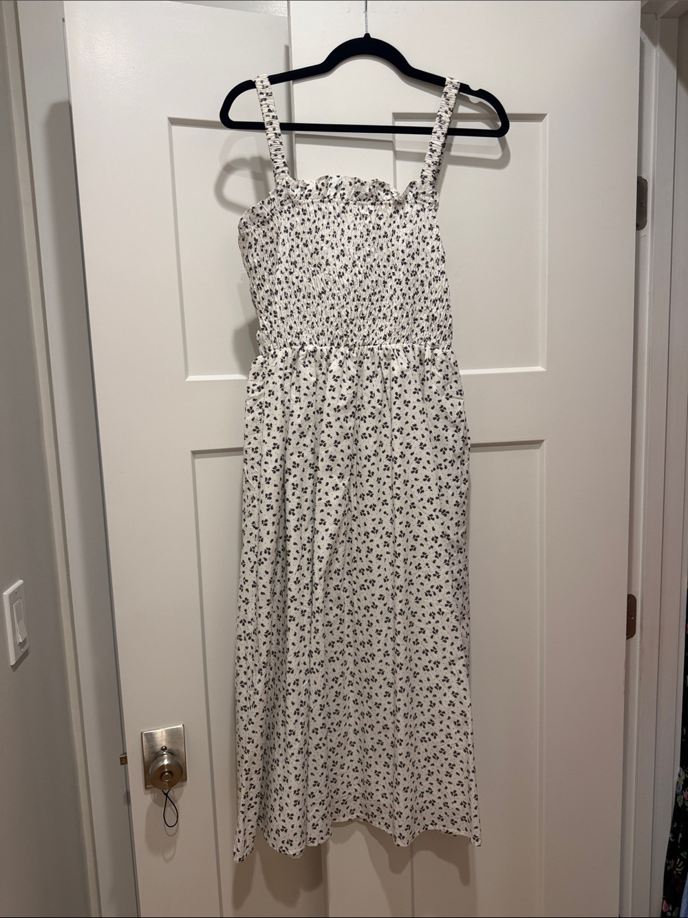 English Factory White Midi Dress with Black Floral Print